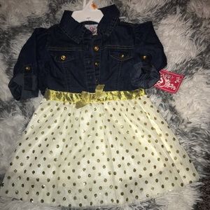 Real Love Denim and Gold Glitter Polka Dot Dress